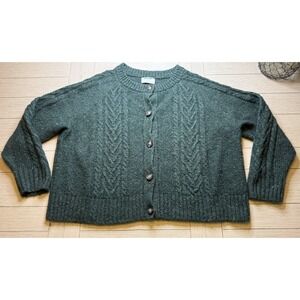 Old Navy Women Wool Blend Hunter Green Cable Knit Button Up Cardigan Sz 3X Cozy